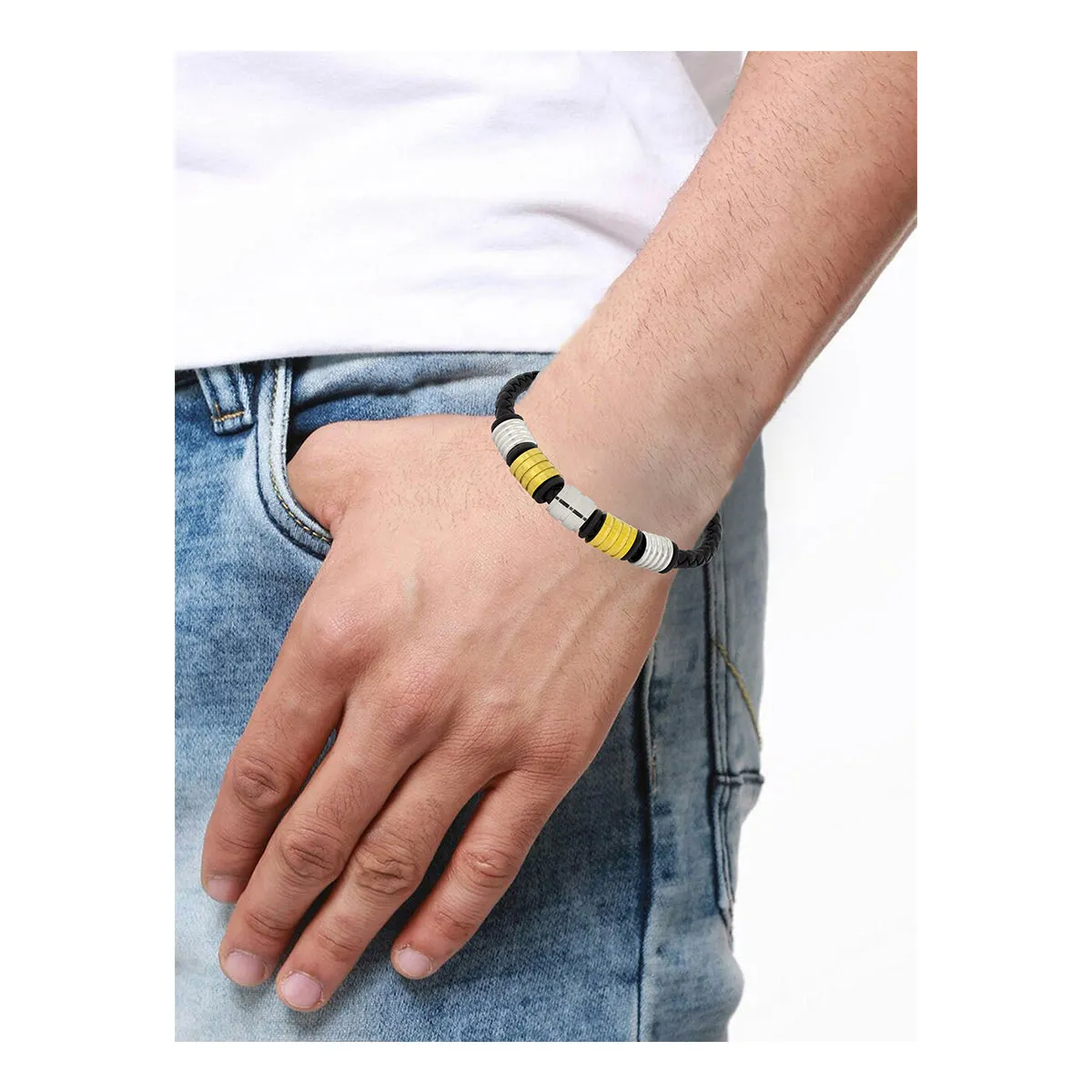 18K Gold Braided Leather Strand Wrist Band Bracelet For Men