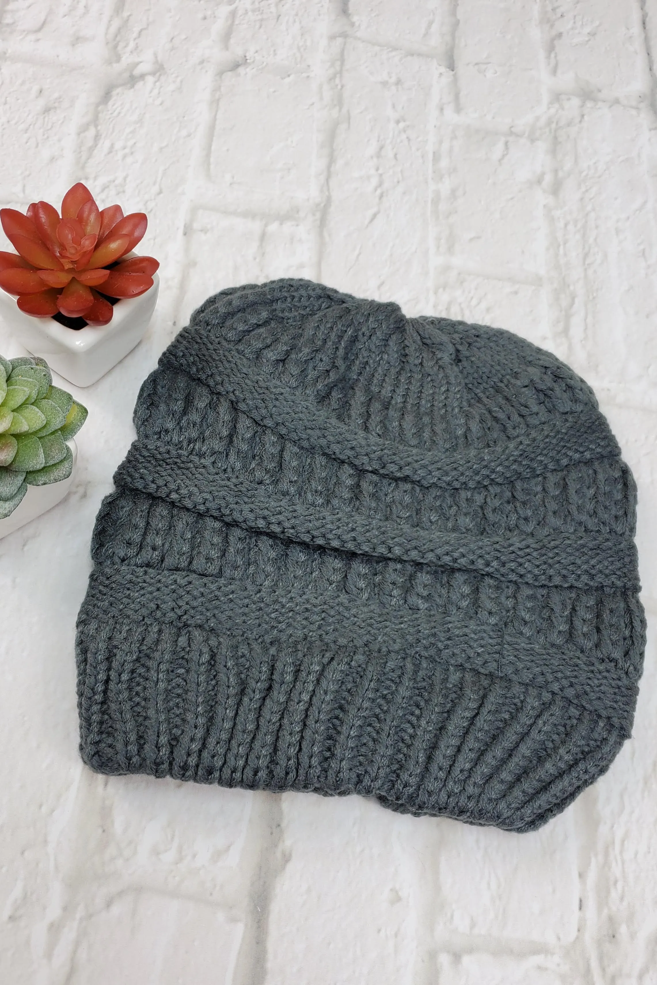 #22 Dark Grey Ponytail Beanie