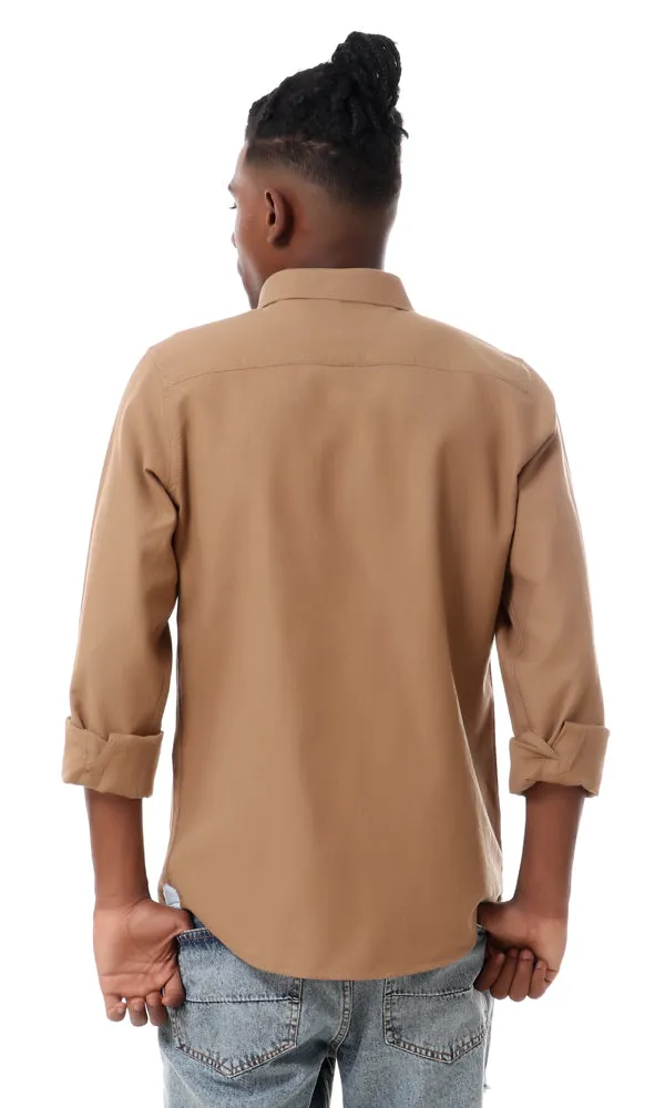 57002 Plain Casual Linen Buttoned Shirt - Camel