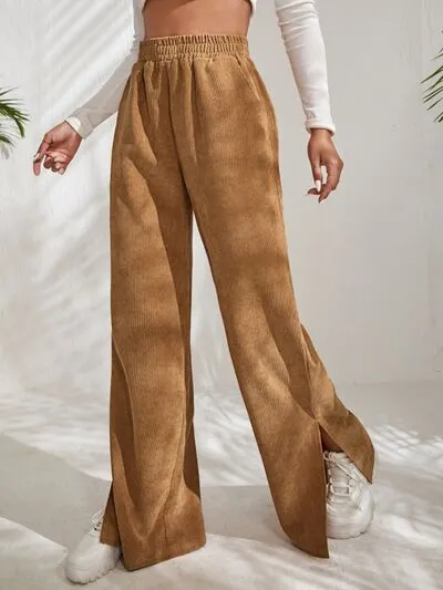 6 Slit Pocketed High Waist Wide Leg Pants