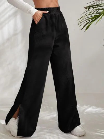 6 Slit Pocketed High Waist Wide Leg Pants