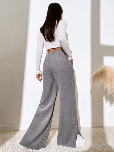 6 Slit Pocketed High Waist Wide Leg Pants