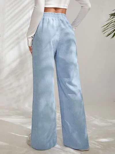 6 Slit Pocketed High Waist Wide Leg Pants