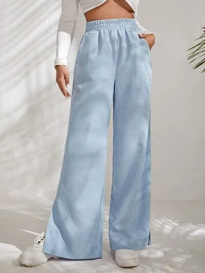 6 Slit Pocketed High Waist Wide Leg Pants