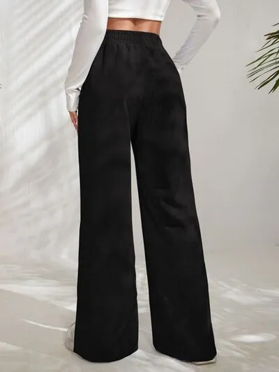 6 Slit Pocketed High Waist Wide Leg Pants