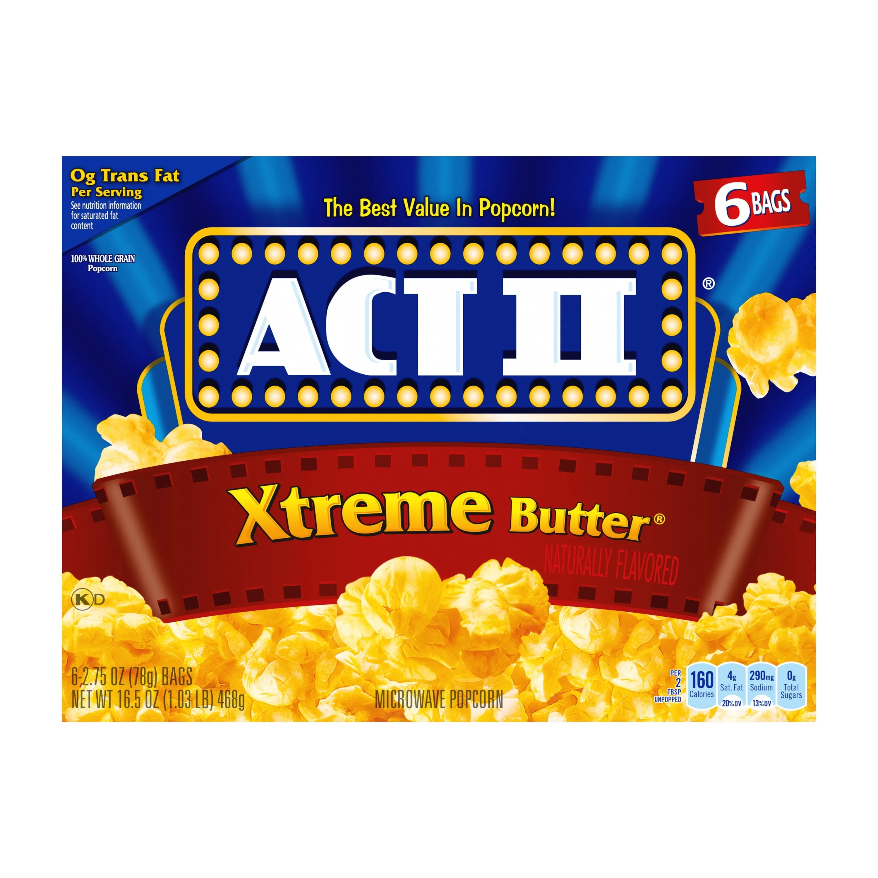 ACT II Xtreme Butter Microwave Popcorn, 2.75 oz, 6 Count