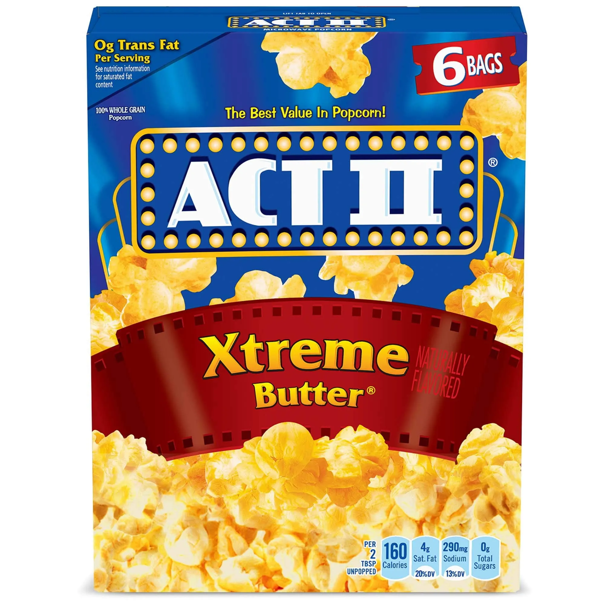 ACT II Xtreme Butter Microwave Popcorn, 2.75 oz, 6 Count