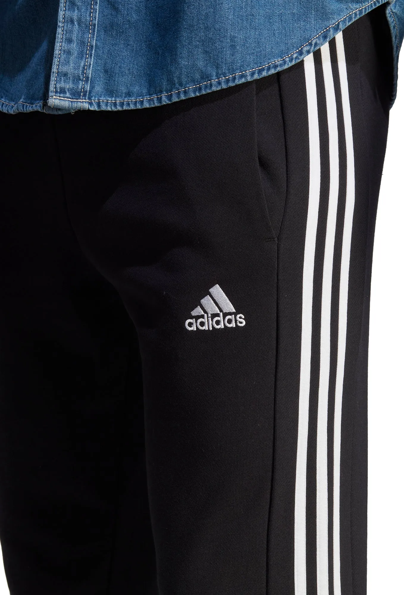 adidas Essentials Tapered Cuff 3 Stripes Mens Joggers - Black