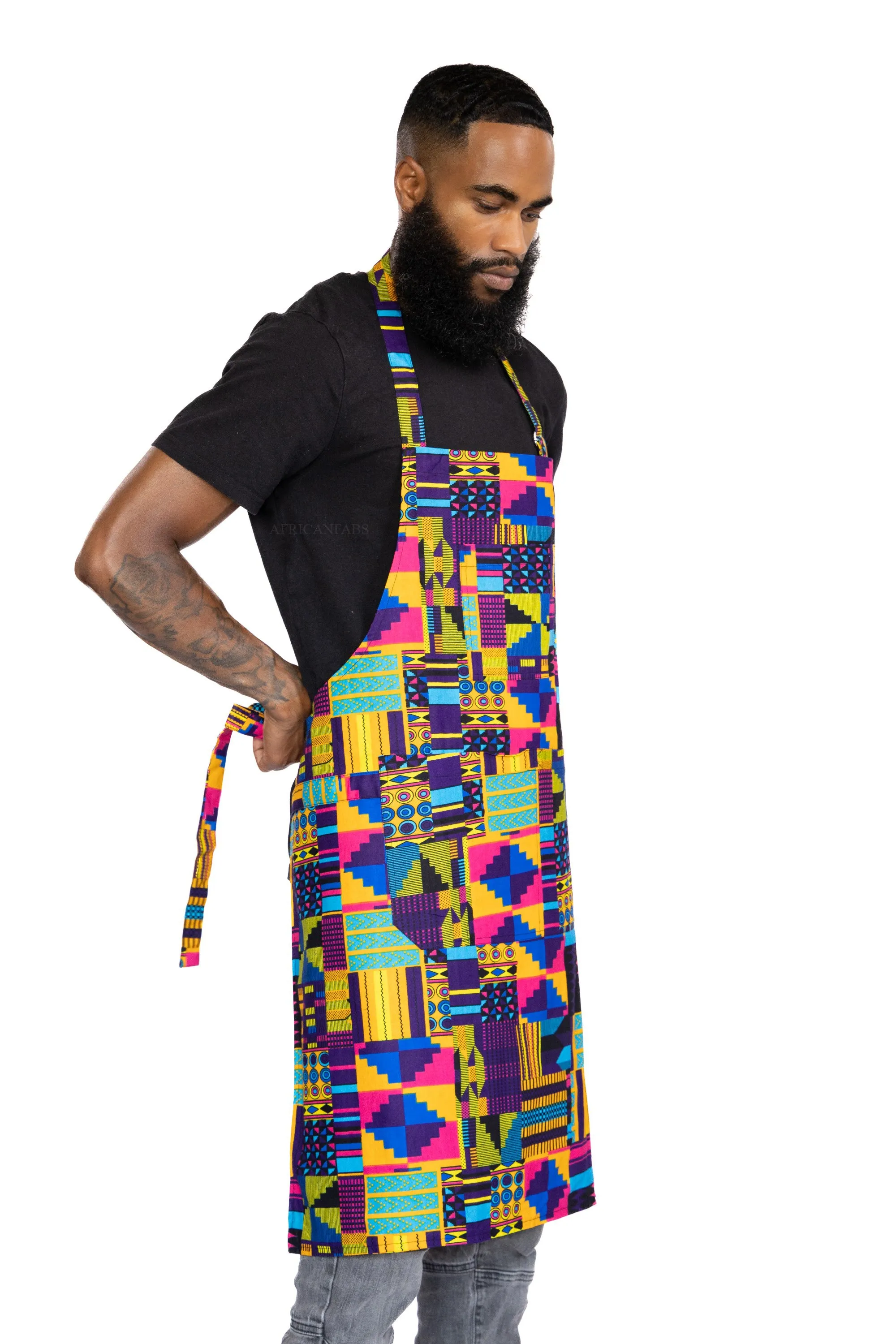 African print Apron - Purple Multicolor kente