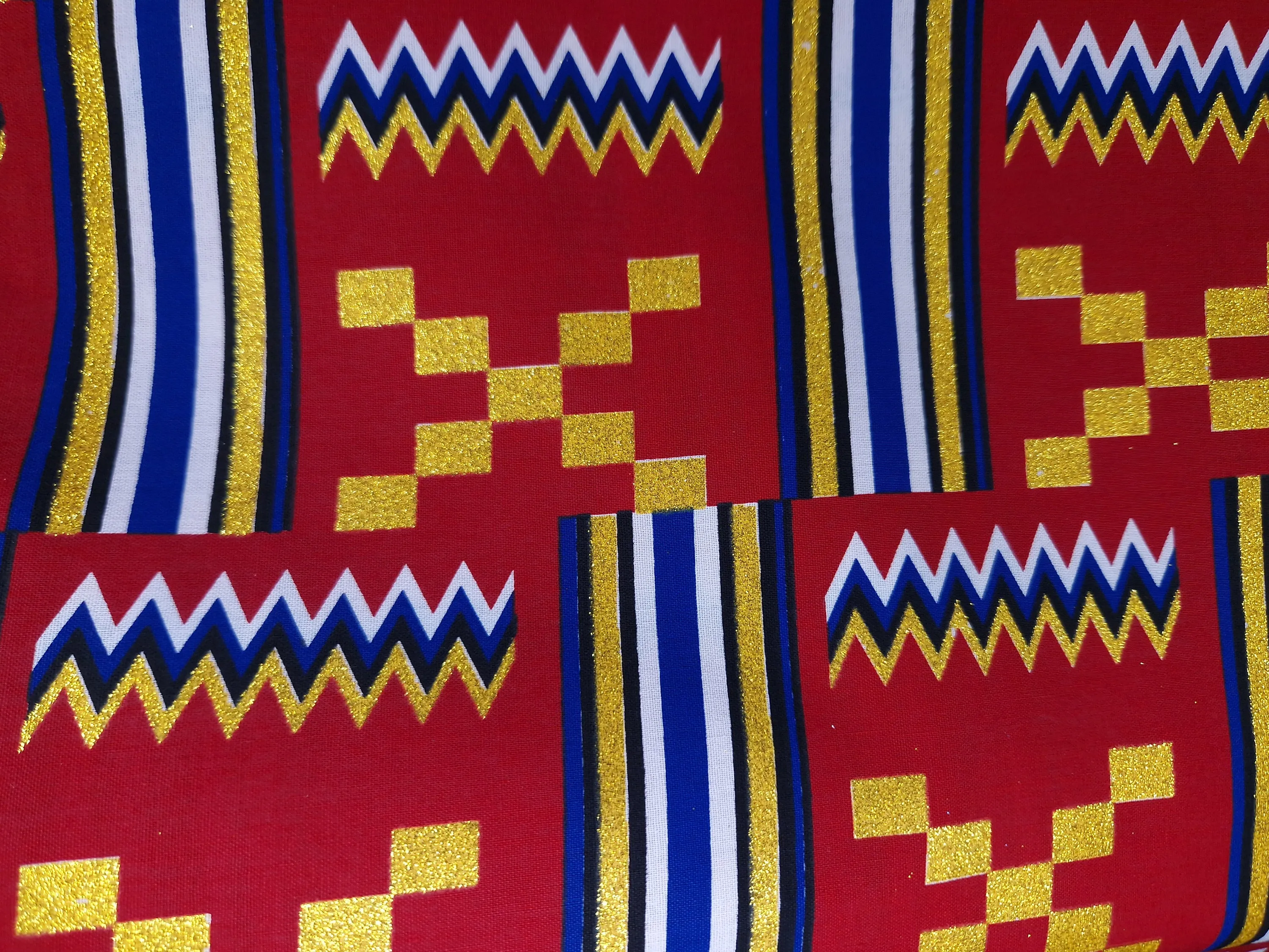 African print fabric - Exclusive Embellished Glitter effects 100% cotton - KT-3101 Kente Gold Red