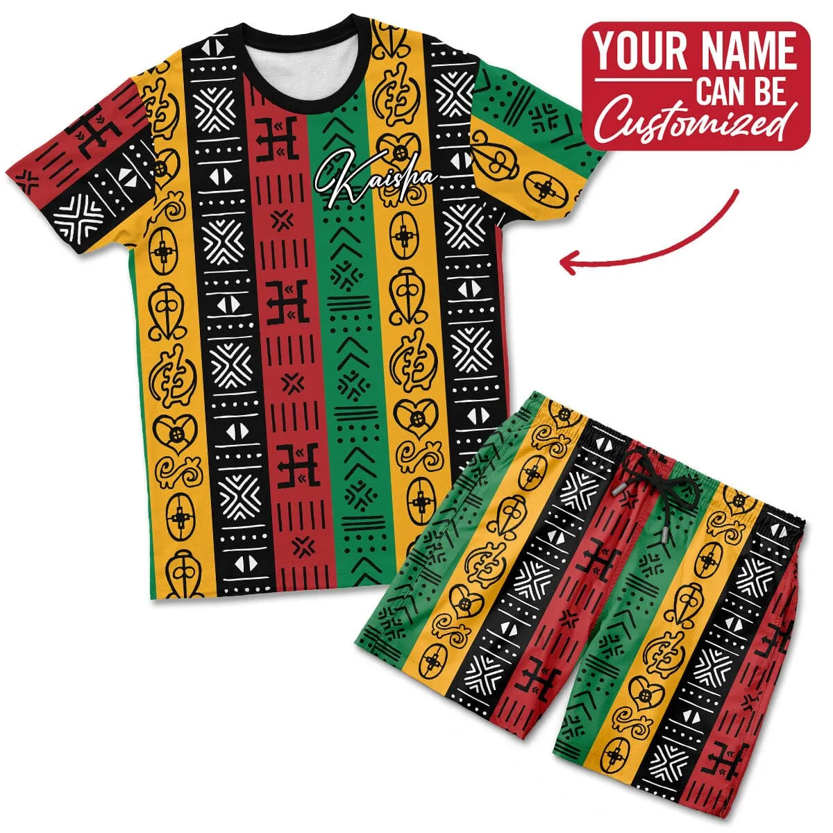 African Symbols In Pan-African Colors T-shirt And Shorts Set