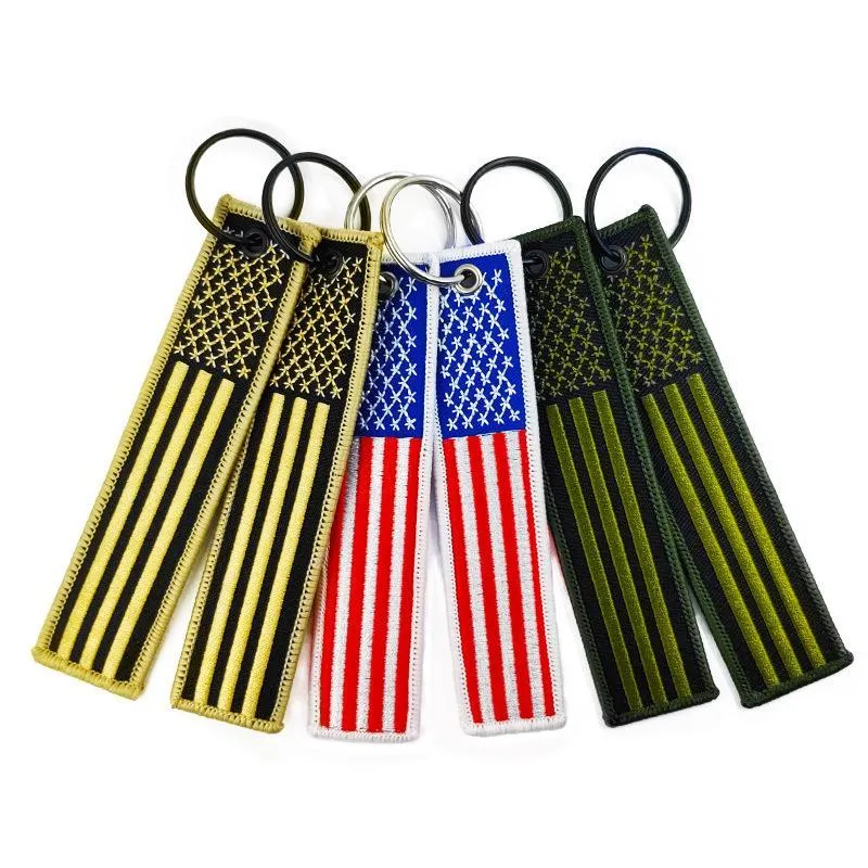 American flag embroidered key chain pendant