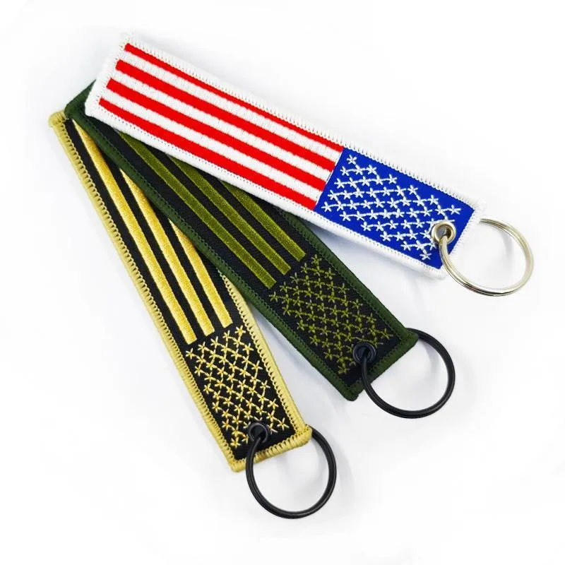 American flag embroidered key chain pendant