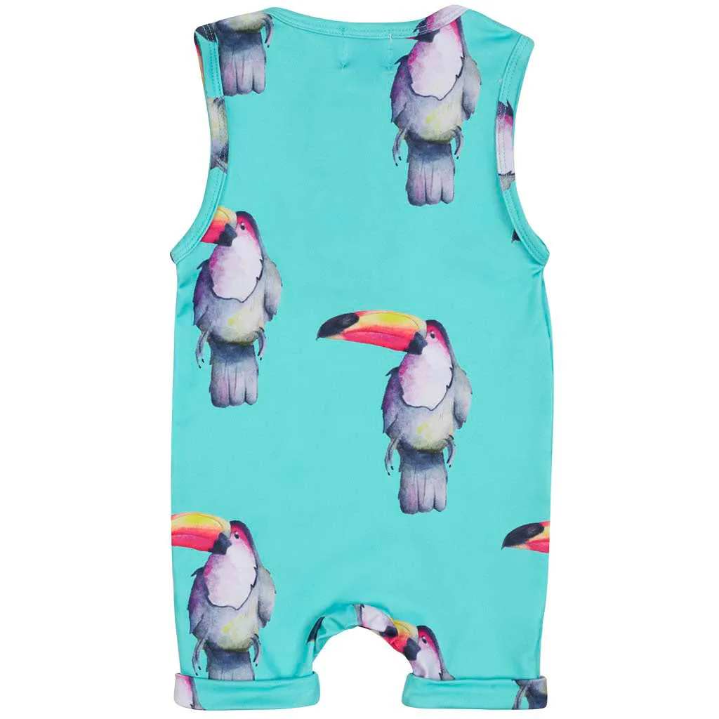 Aqua Green Toucan Short Leg Playsuit