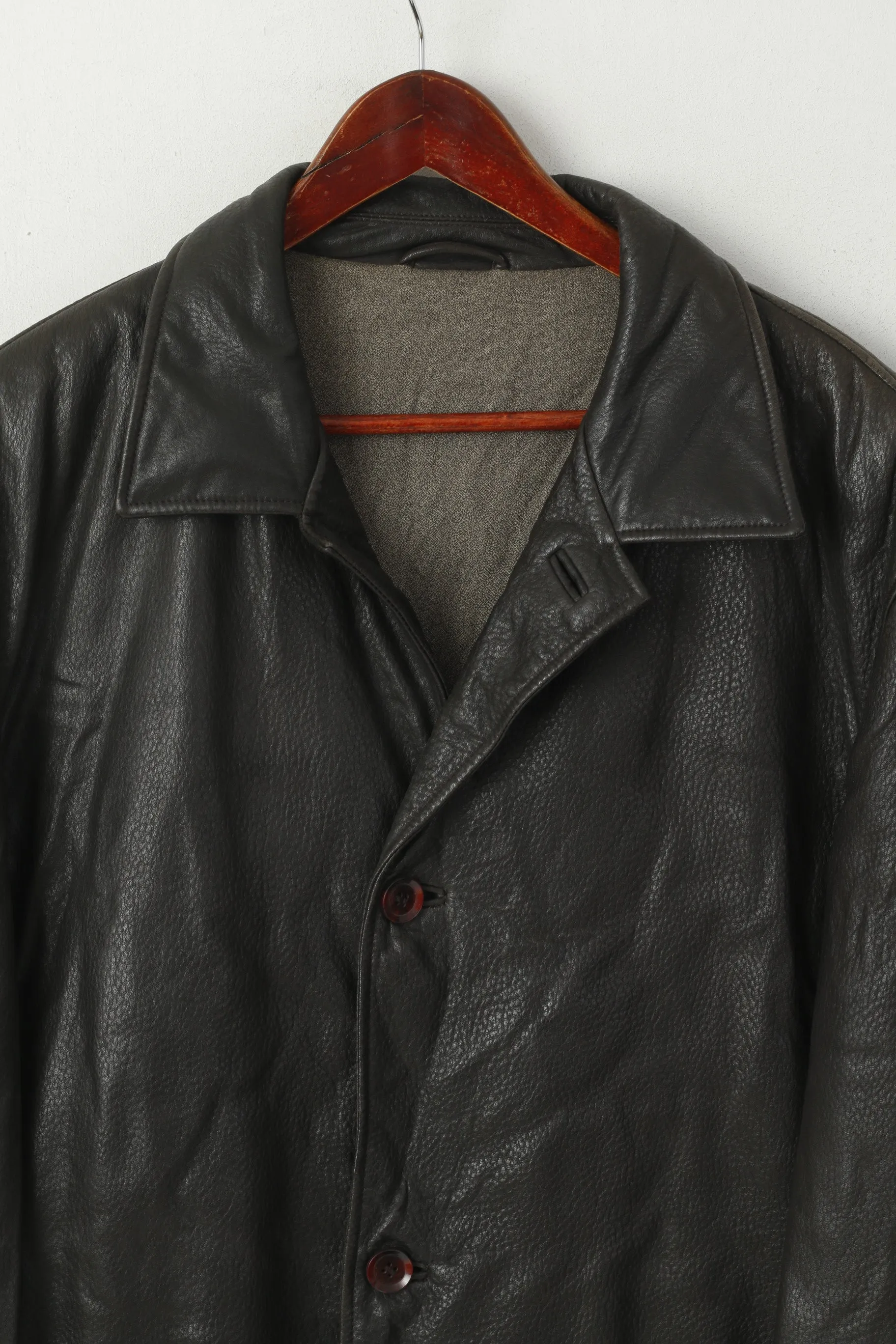 Atwardson Finest Men 50 XXL Jacket Dark Brown Leather Vintage Single Breasted Top