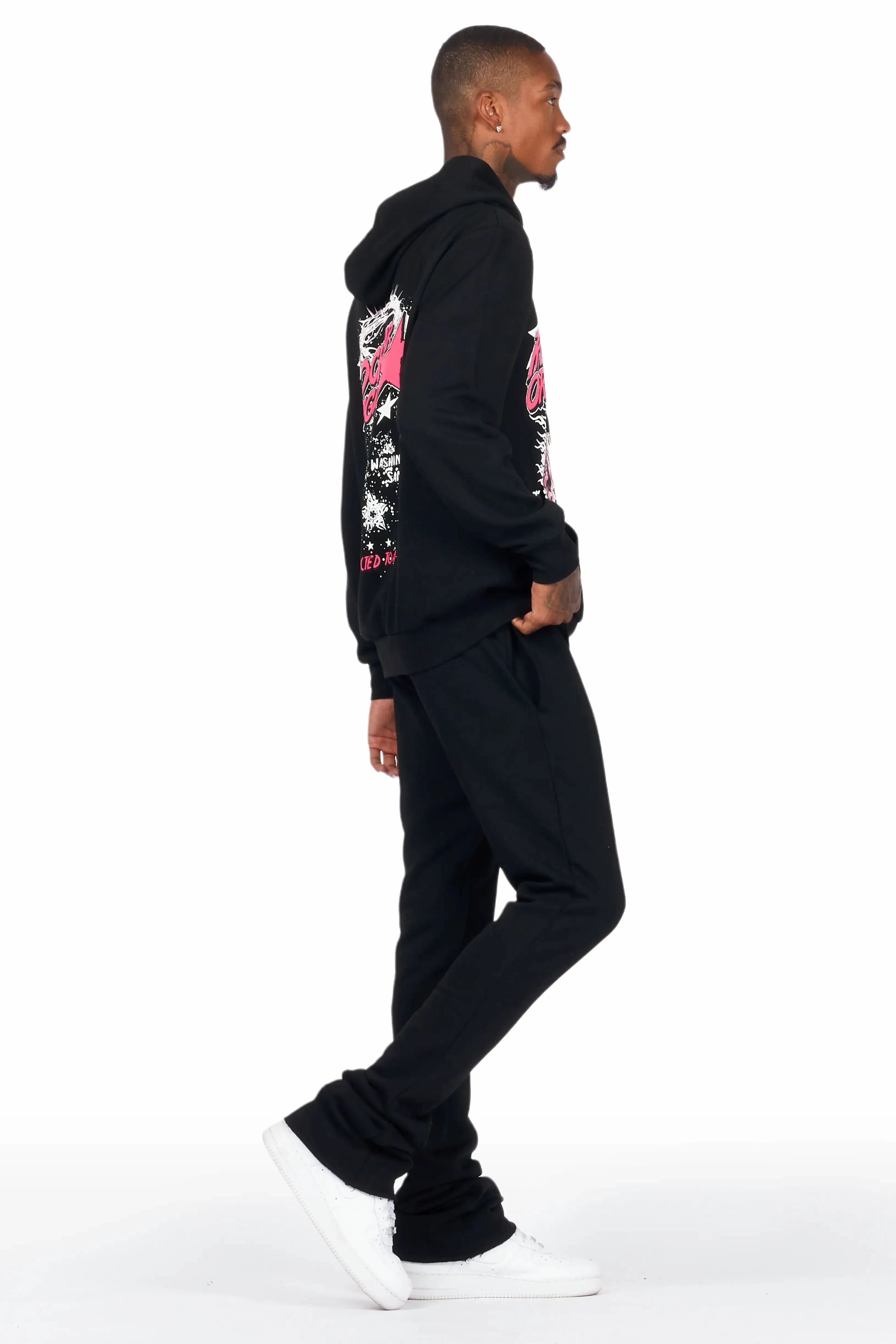 Austell Black Hoodie/Stacked Flare Pant Track Set