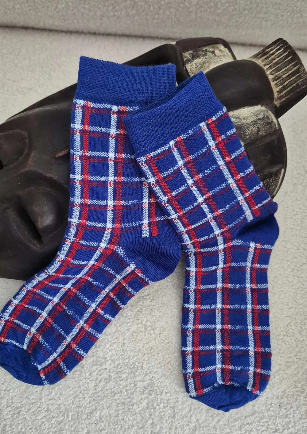 Ayo Wool Socks Royal Blue   Red