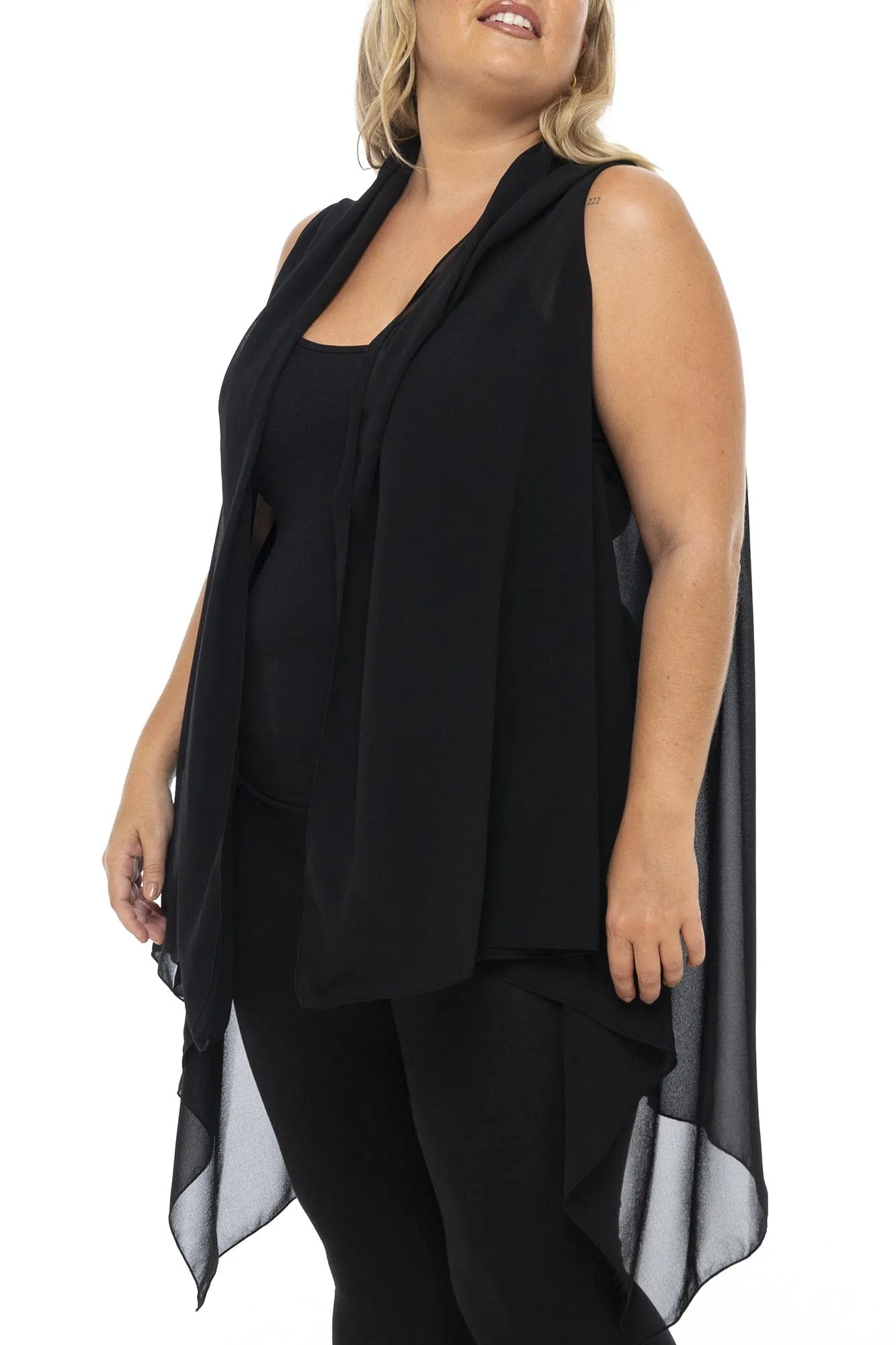 Back From Bali Womens Plus Size Chiffon Kimono Cardigan Sheer Sleeveless Open Front Duster Fits 1x, 2x, 3x, 4x