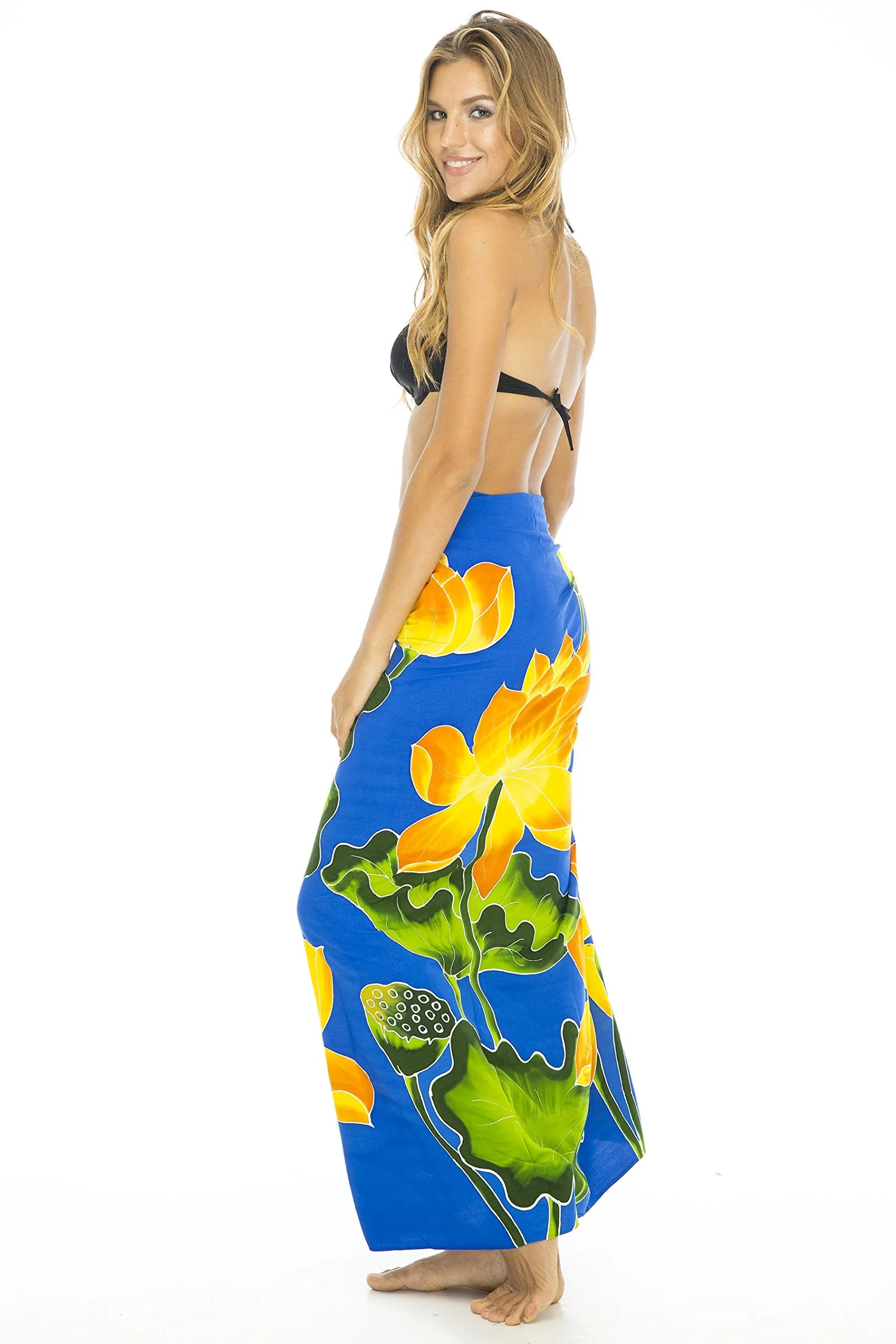 Back From Bali Womens Sarong Swimsuit Cover Up Floral Beach Wear Bikini Wrap Skirt with Coconut Clip Lotus