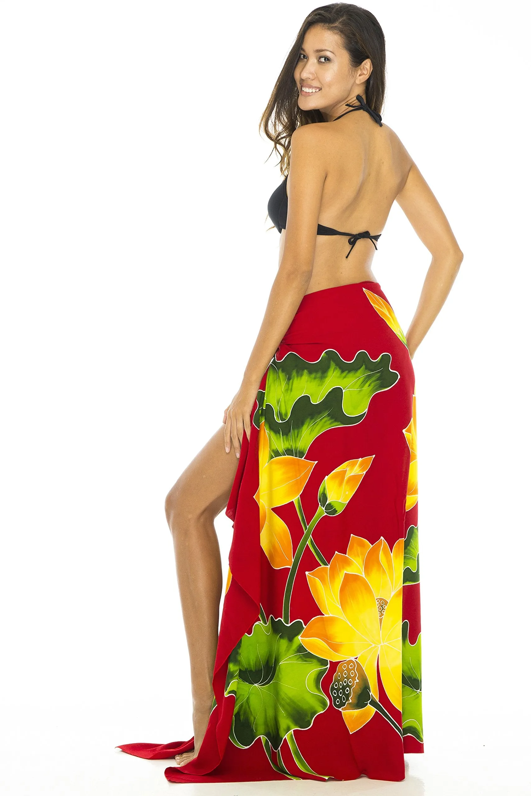 Back From Bali Womens Sarong Swimsuit Cover Up Floral Beach Wear Bikini Wrap Skirt with Coconut Clip Lotus