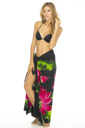 Back From Bali Womens Sarong Swimsuit Cover Up Floral Beach Wear Bikini Wrap Skirt with Coconut Clip Lotus