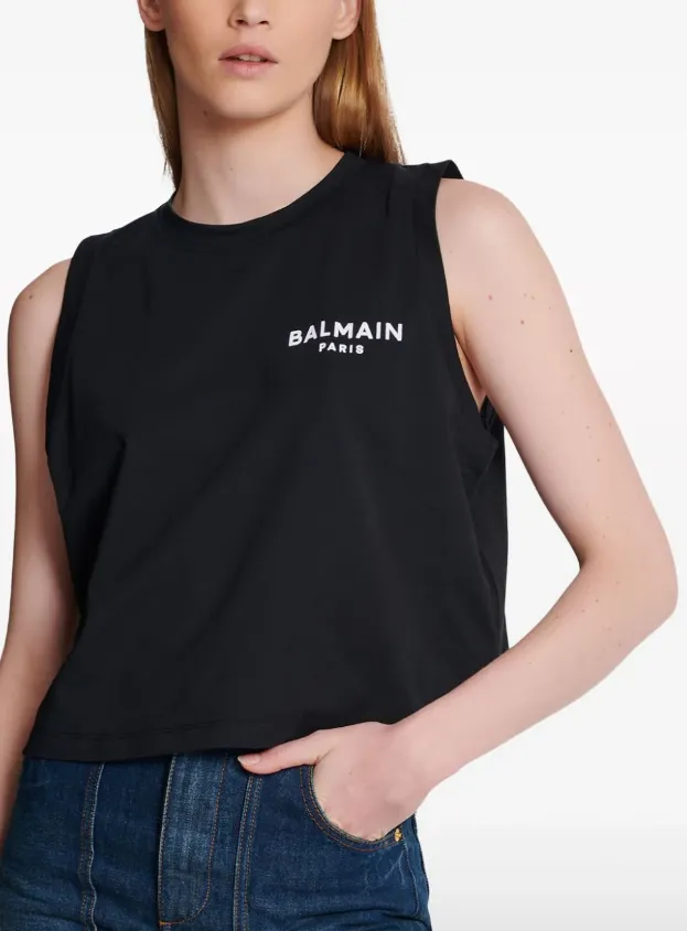 Balmain contrasting flocked tank top