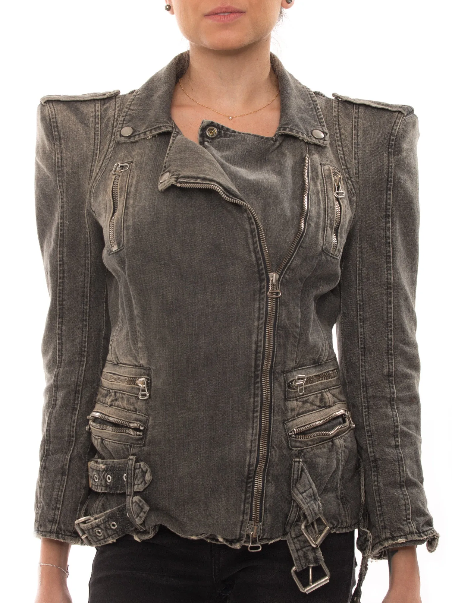 Balmain Grey Biker Jacket