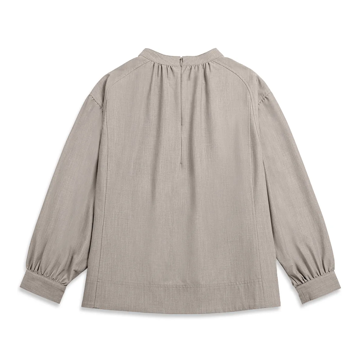 Band Collar Gathered Blouse Heather Taupe