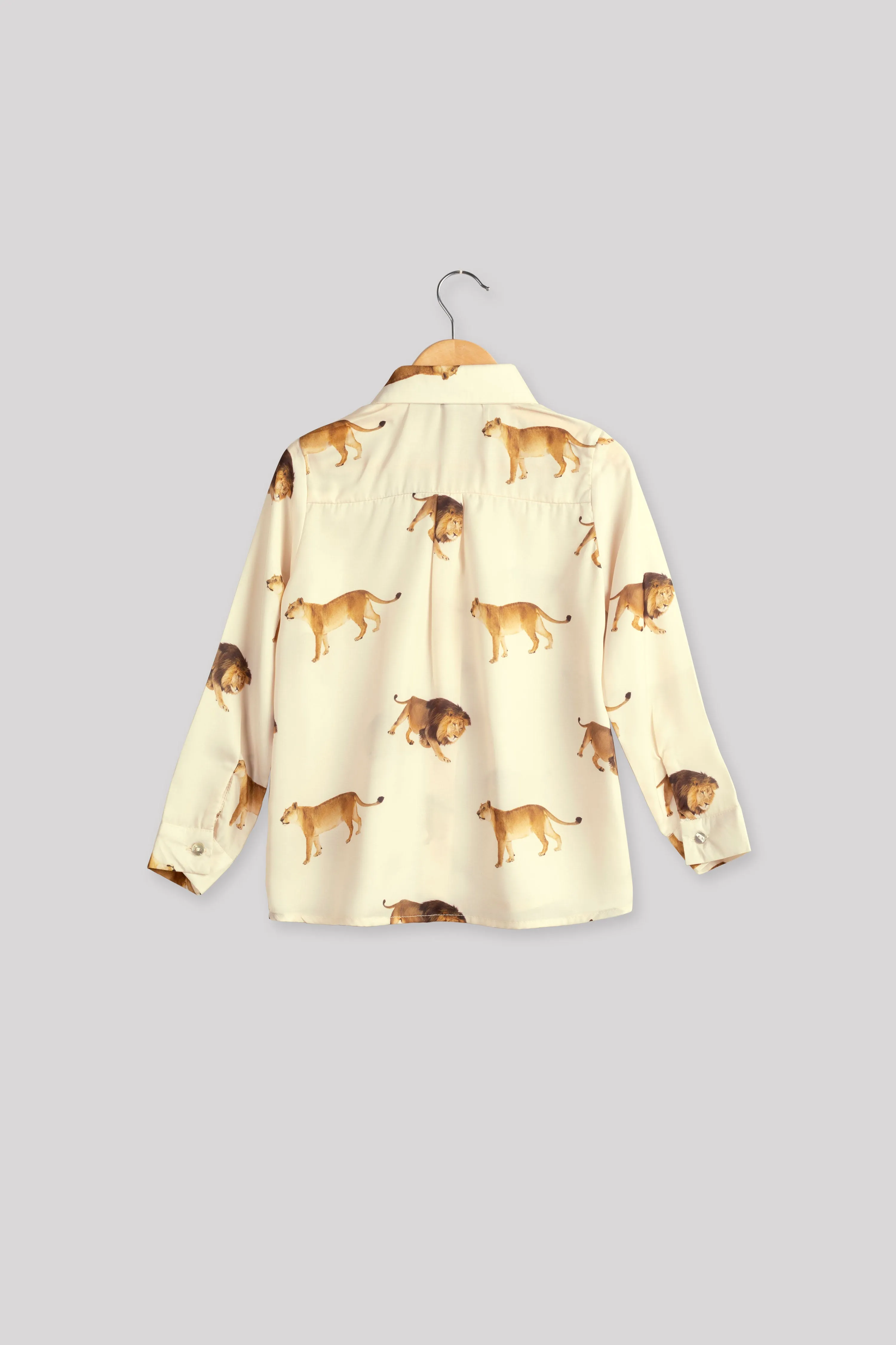 Beige Lion Printed Shirt For Girls