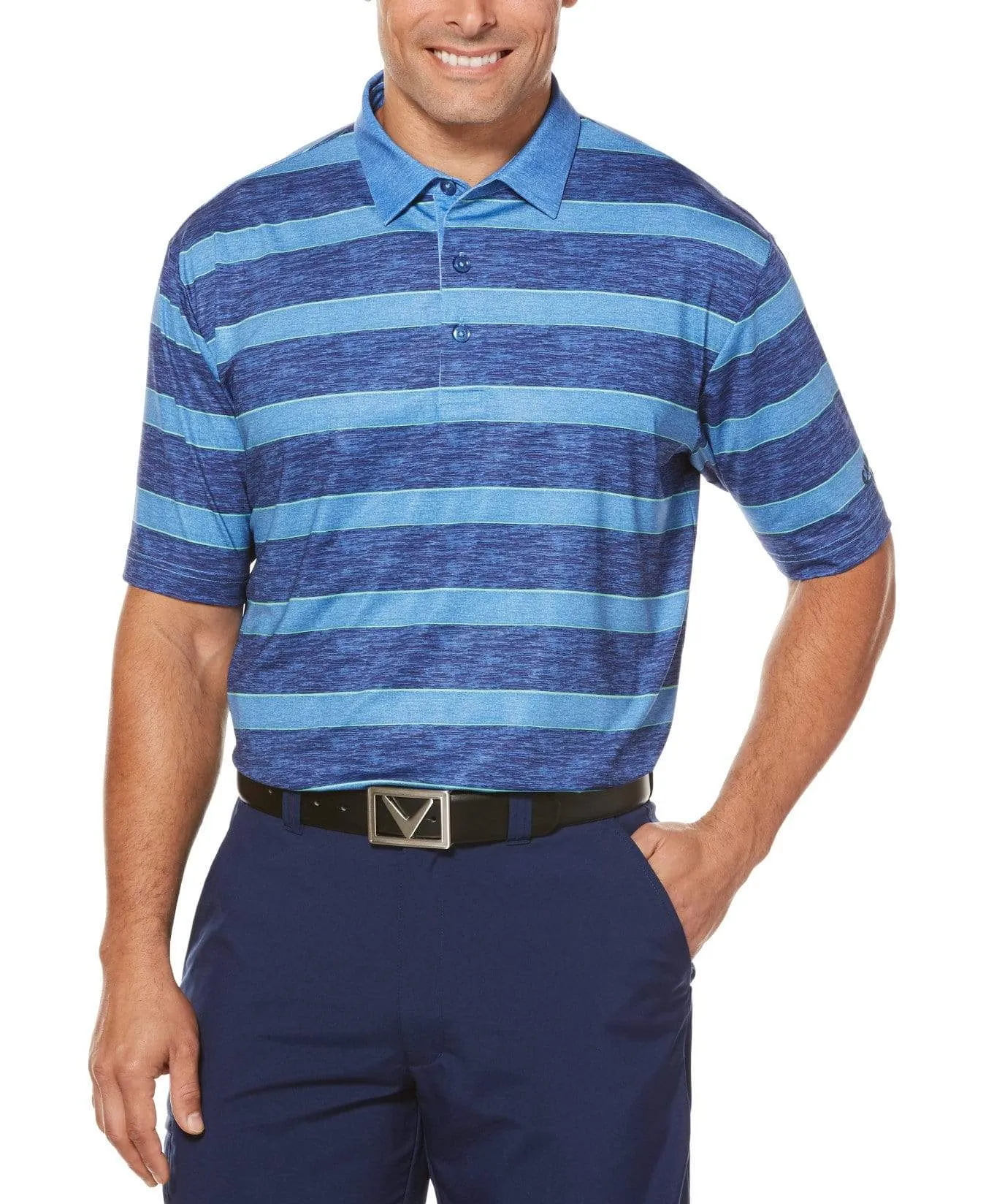 Big & Tall Opti-Dri Heathered Rugby Stripe Polo