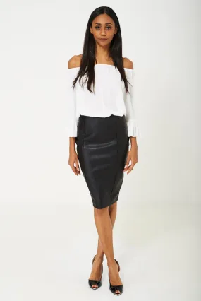 BIK BOK Faux Leather Pencil Skirt in Black