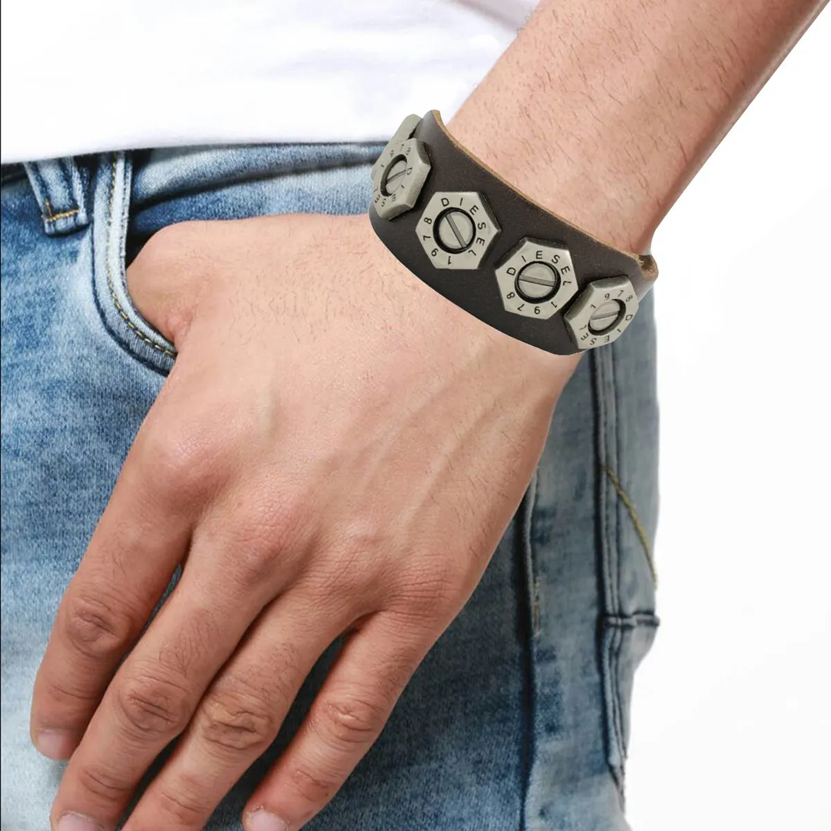 Biker Genuine Black Leather Strand Free Size Stylish Bracelet For Men