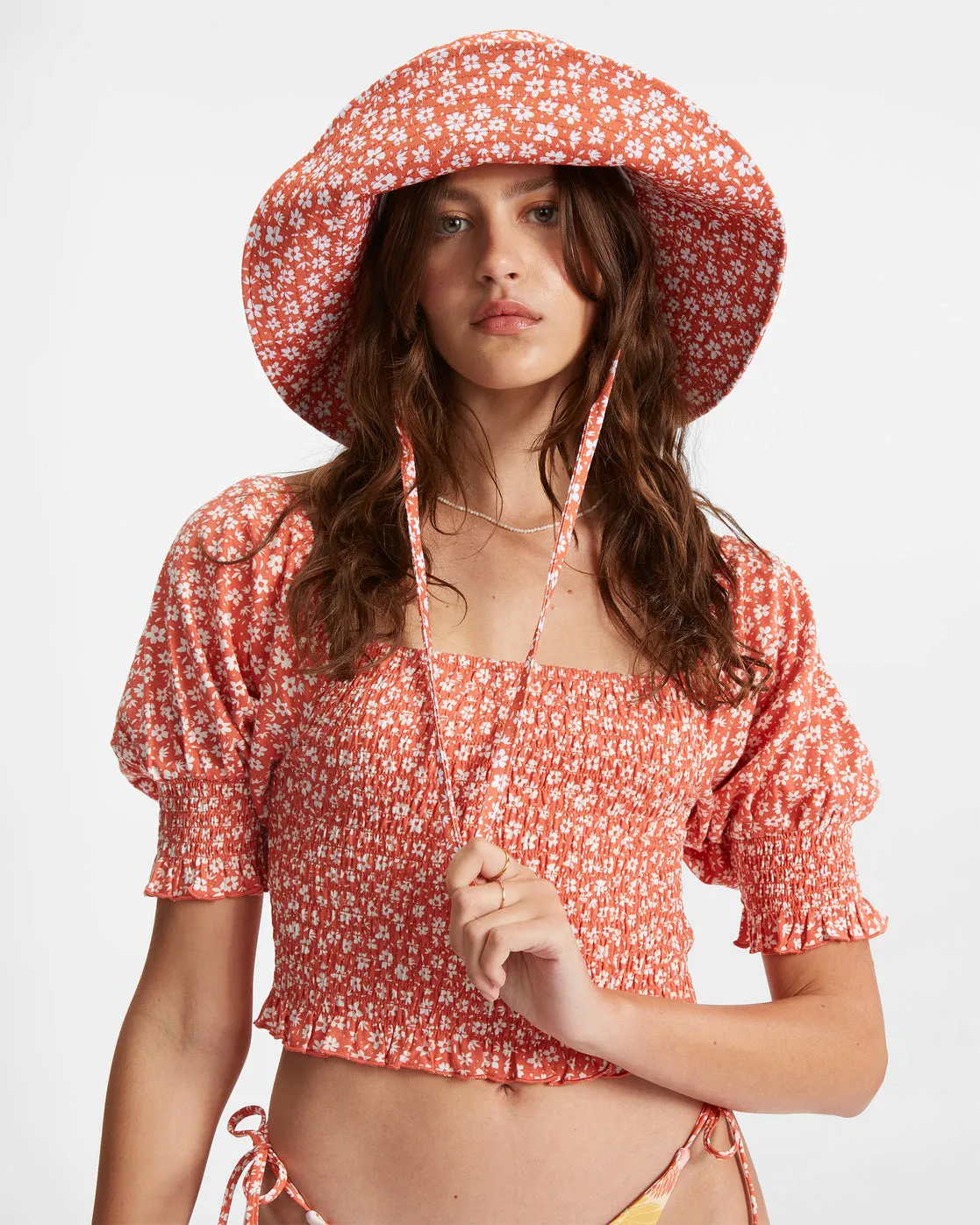 Billabong Coastal Sands Puff Sleeve Top - Rose Clay