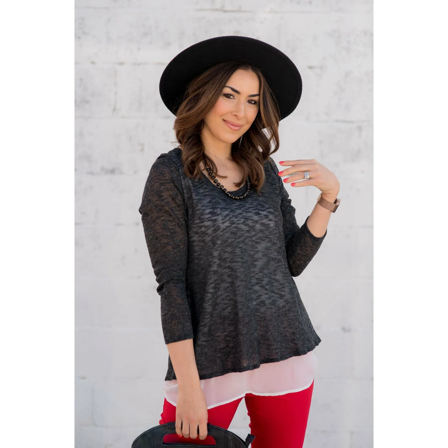 Black Chiffon Bottom Blouse