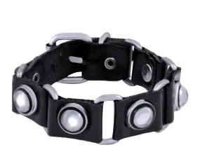 Black Genuine Leather Bullet Biker Wrist Band Bracelet