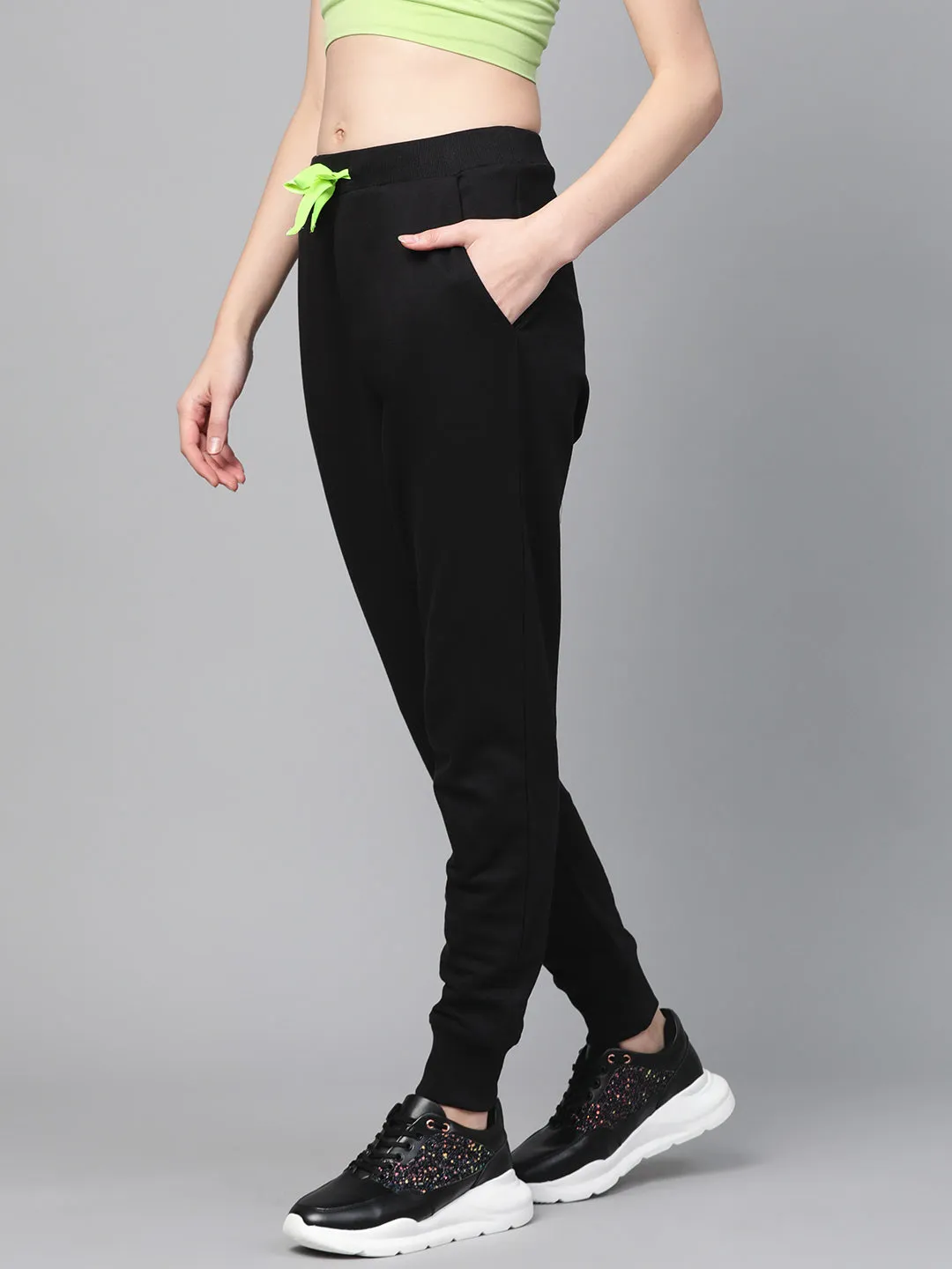 Black Terry Contarst Drawstring Jogger