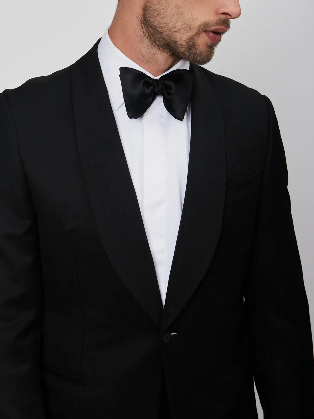 Black Wool and Mohair Shawl Lapel Tuxedo