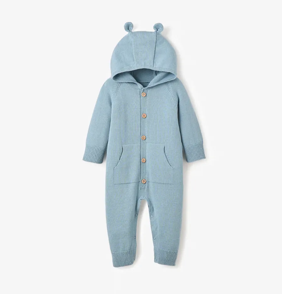 Blue hooded sweater knit one piece 9-12 months