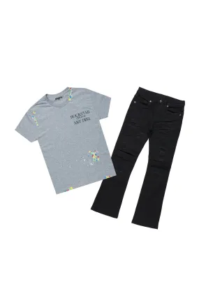 Boys Haben Grey T-Shirt/Stacked Flare Jean Set