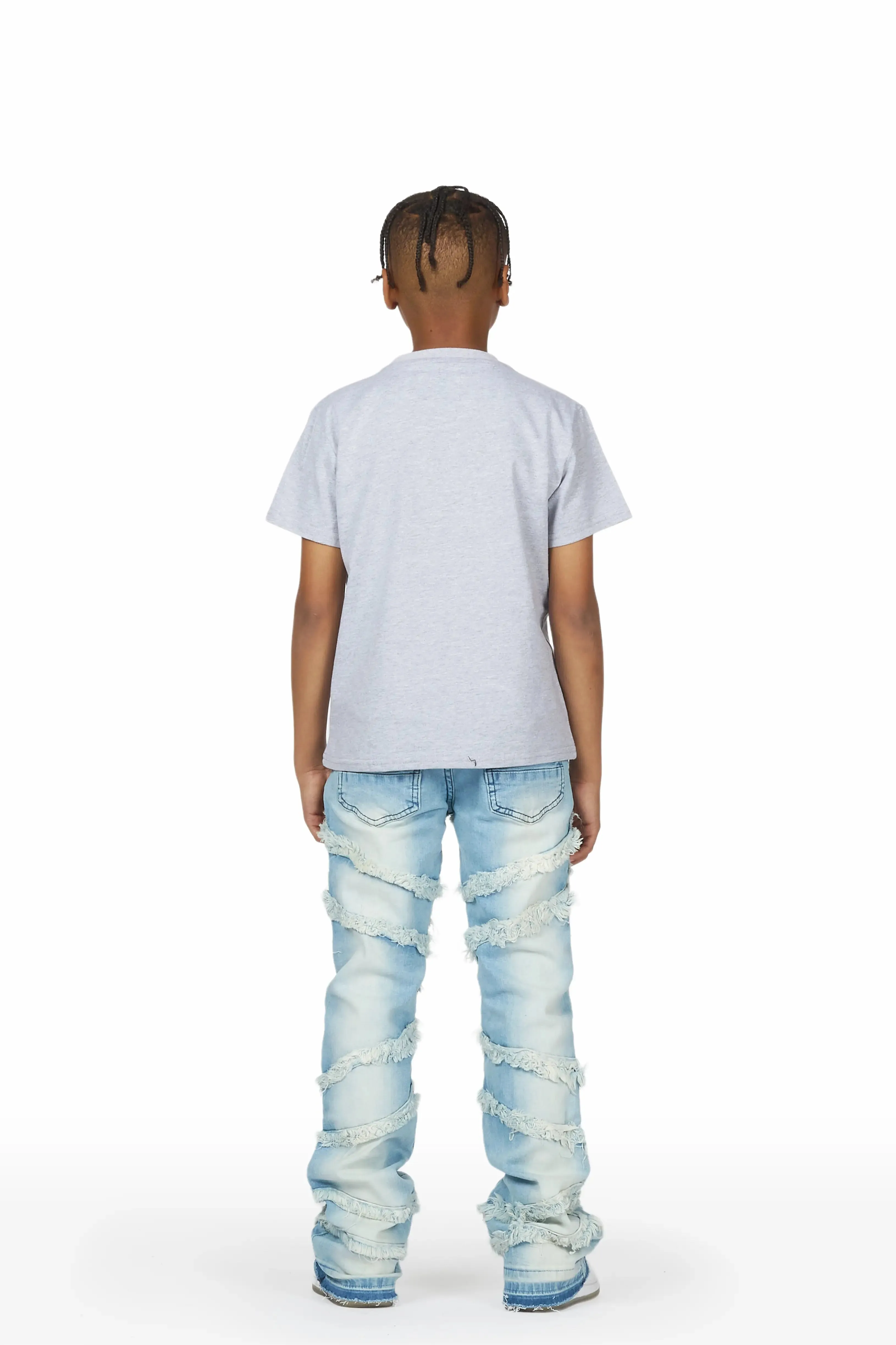 Boys Jabari Grey/Blue T-Shirt/Stacked Flare Jean Set