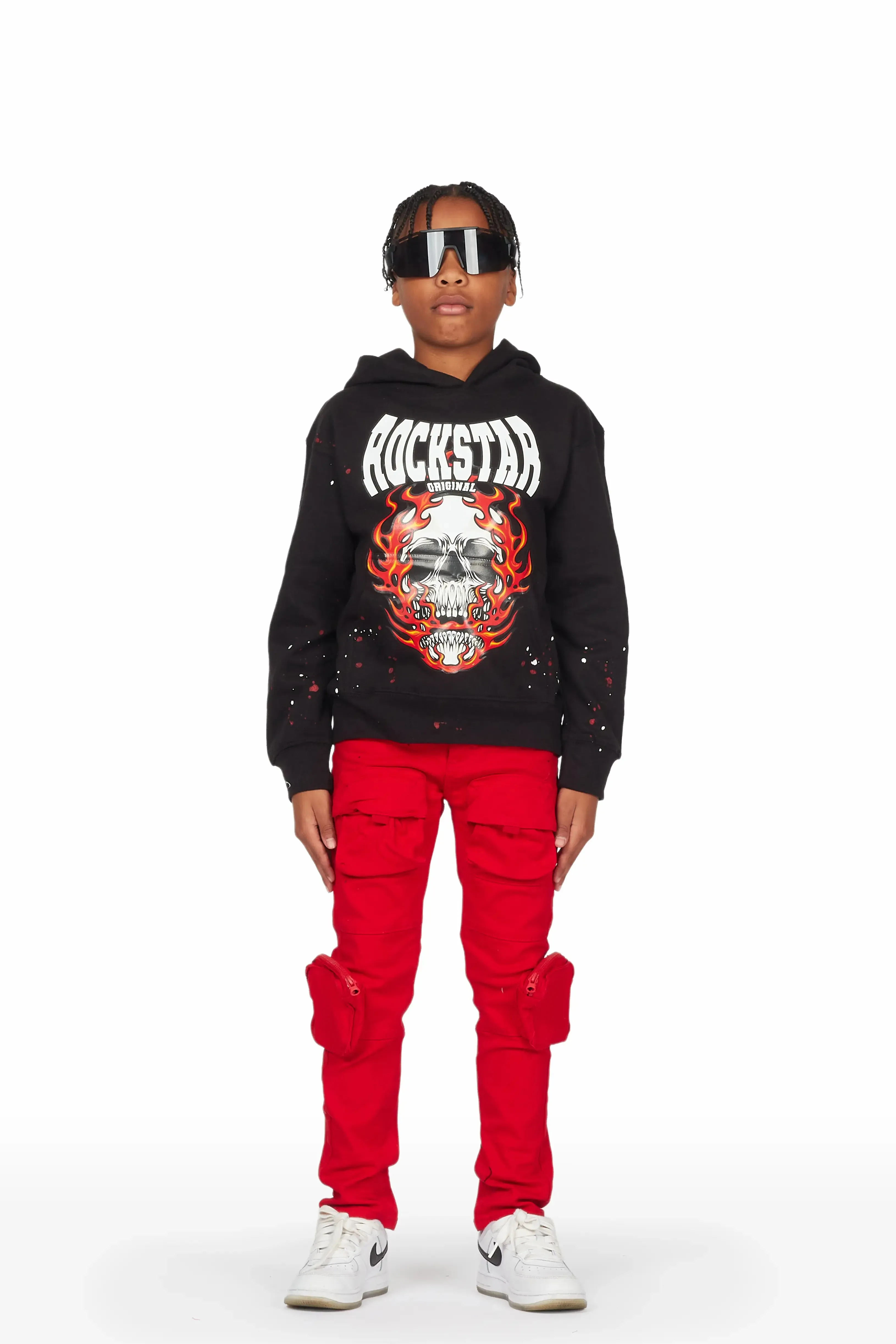 Boys Mateo Black/Red Cargo Jean Hoodie Set