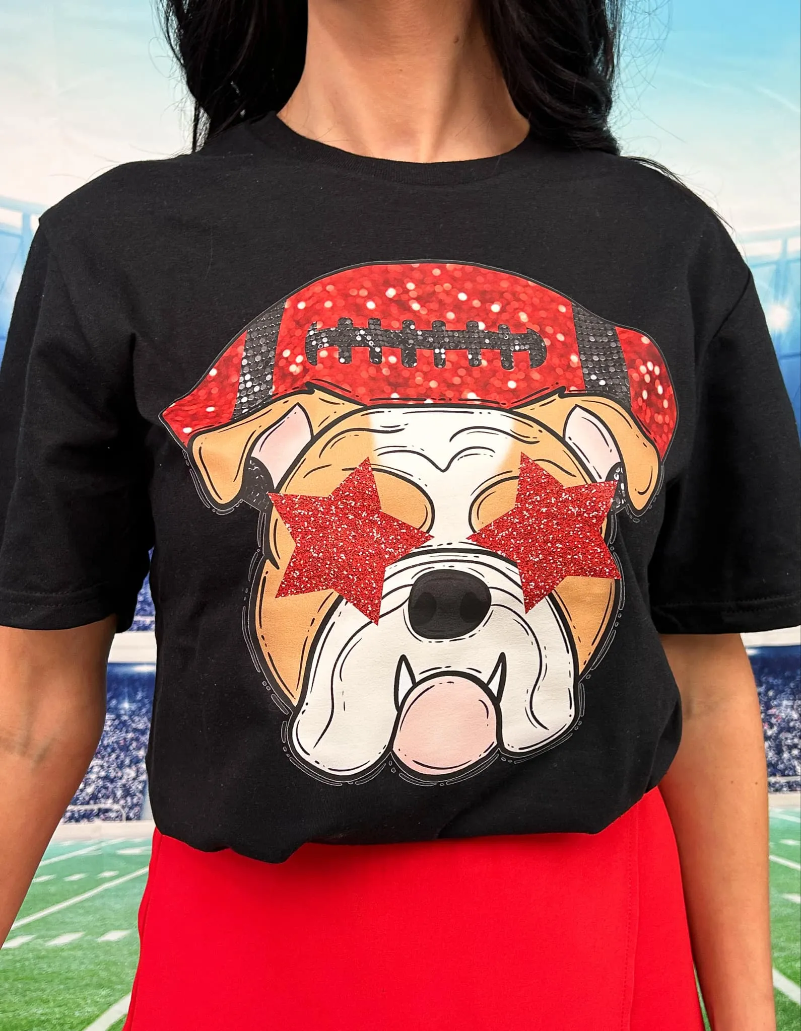 Bulldog Star Glitter Tee | Black