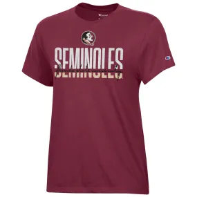 Champion Women's Seminole Logo Seminoles Glitter Design Short Sleeve T-shirt - Garnet