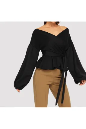 Charlie Charlie Charlotte-Puff Sleeve Off-shoulder Asymetrical Top