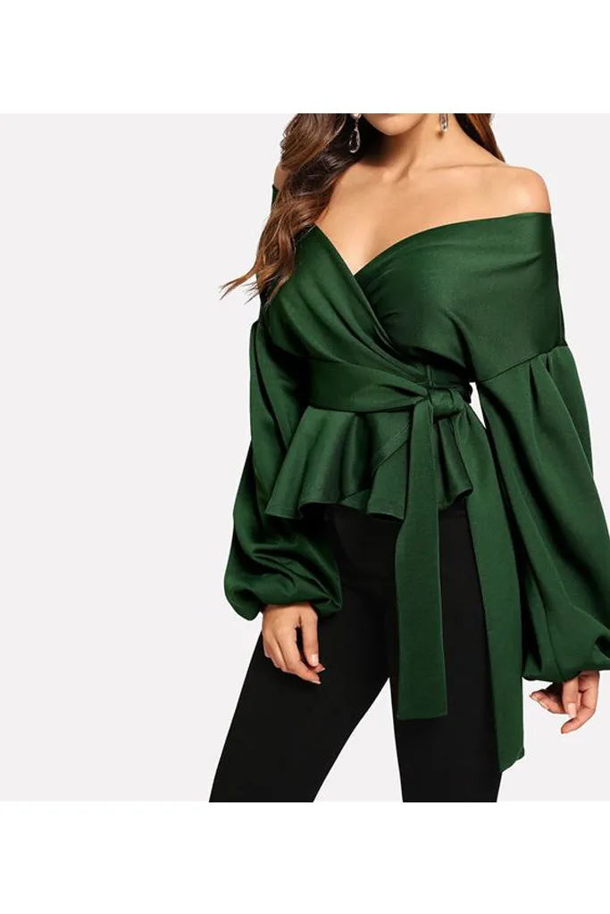 Charlie Charlie Charlotte-Puff Sleeve Off-shoulder Asymetrical Top