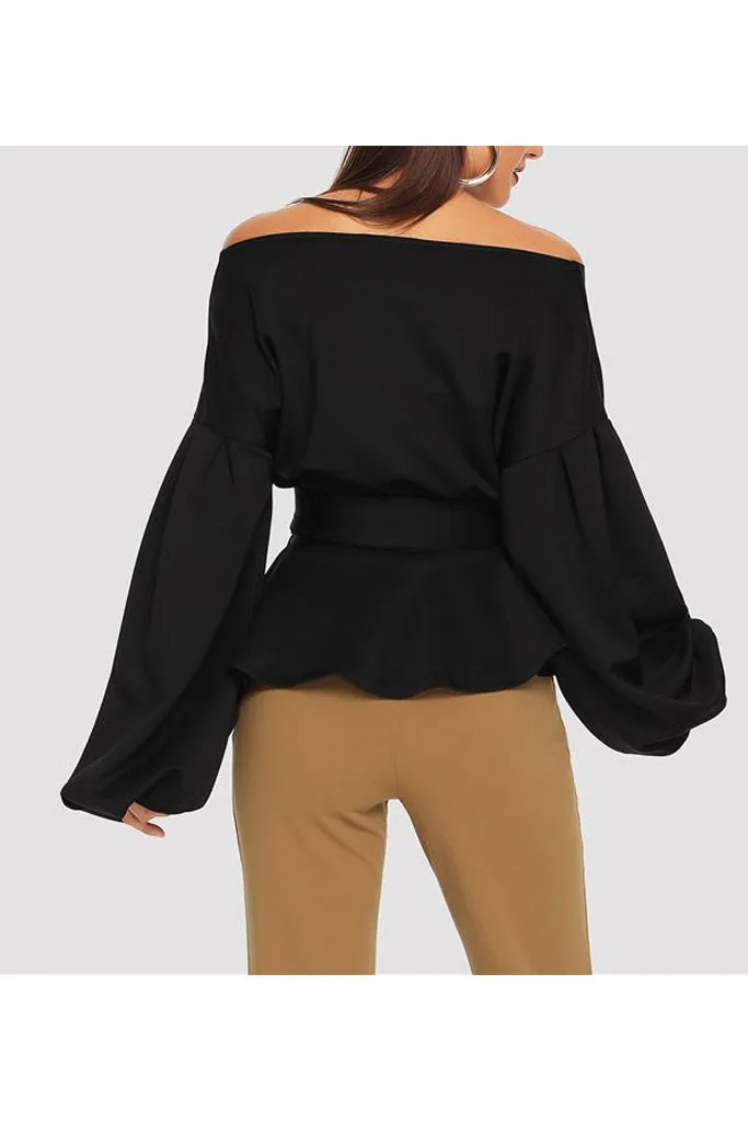 Charlie Charlie Charlotte-Puff Sleeve Off-shoulder Asymetrical Top