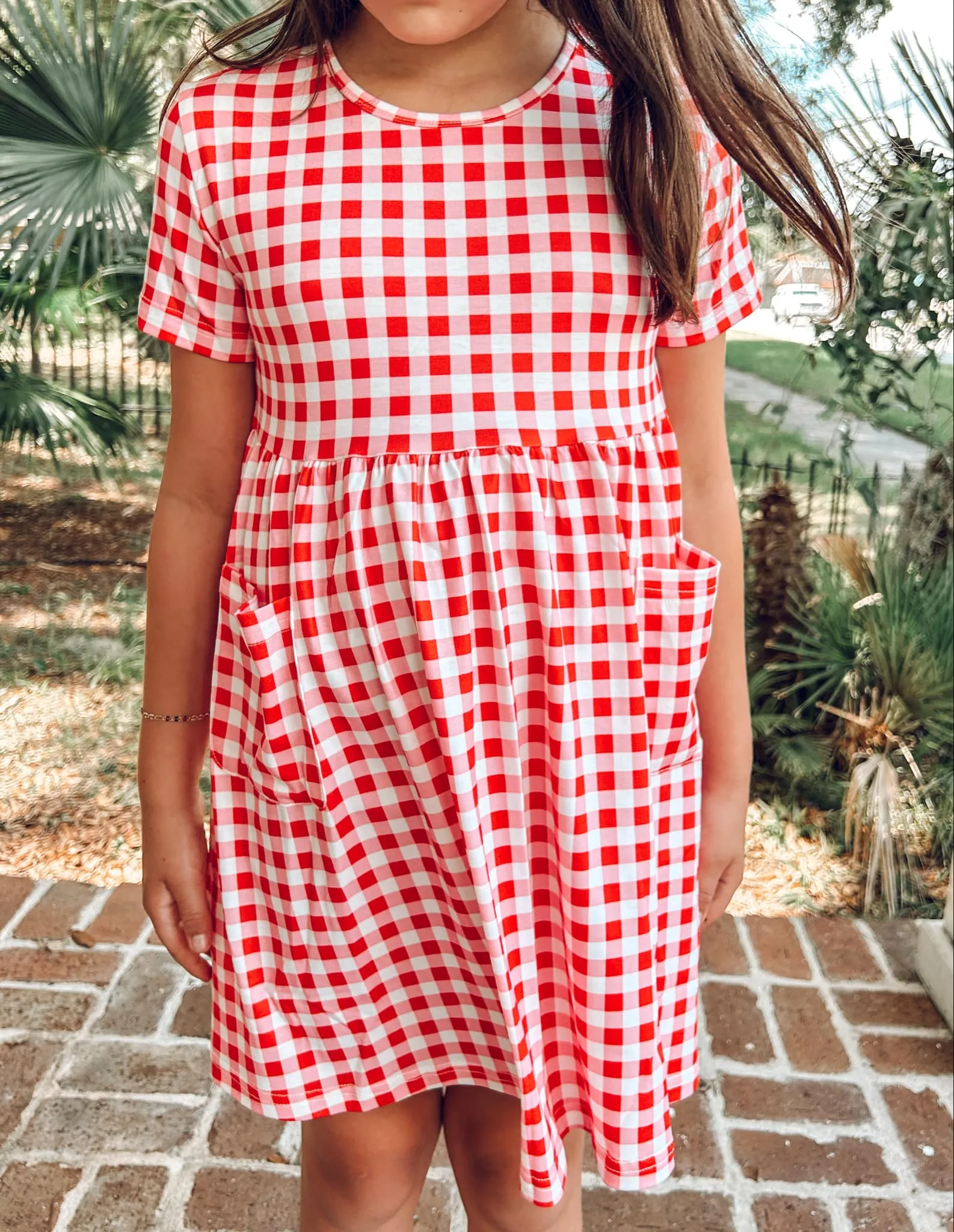 Cheer Gingham Tee Dress | Red