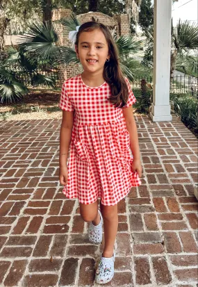 Cheer Gingham Tee Dress | Red