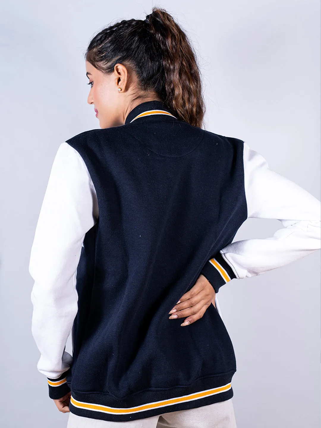 Cheers To New Adventures LA Navy Blue Varsity Jacket