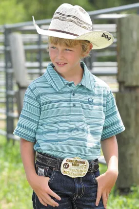 Cinch Boy’s Turquoise Strip Short Sleeve Polo